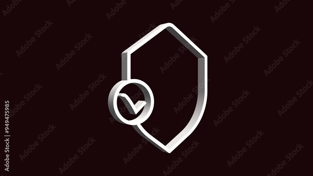 A 3D security icon typically features a shield shape, symbolizing protection, with a prominent check mark in the center, indicating approval or security verification, rendered with depth and shading.
