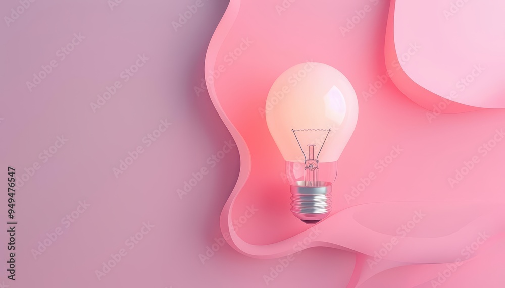 3D rendering of a light bulb concept on a soft pastel background 3D rendering of a light bulb concept on a soft pastel background