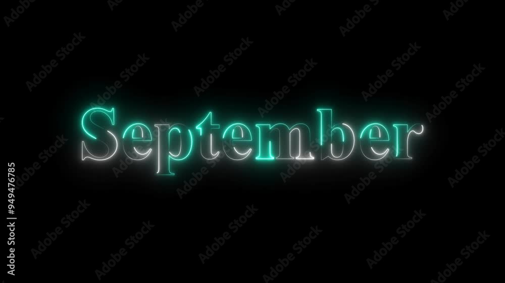Neon glowing month name September text icon animation background 4k. Neon glowing month name September text icon animation background 4k.