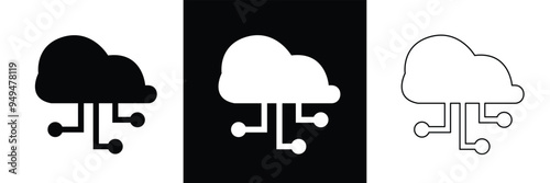 Cloud computing editable stroke and solid web icon set. Vector illustration in eps 10.