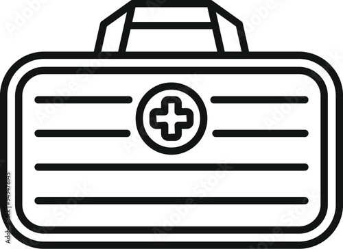 Line icon of a medical kit bag, representing emergency preparedness and medical supplies