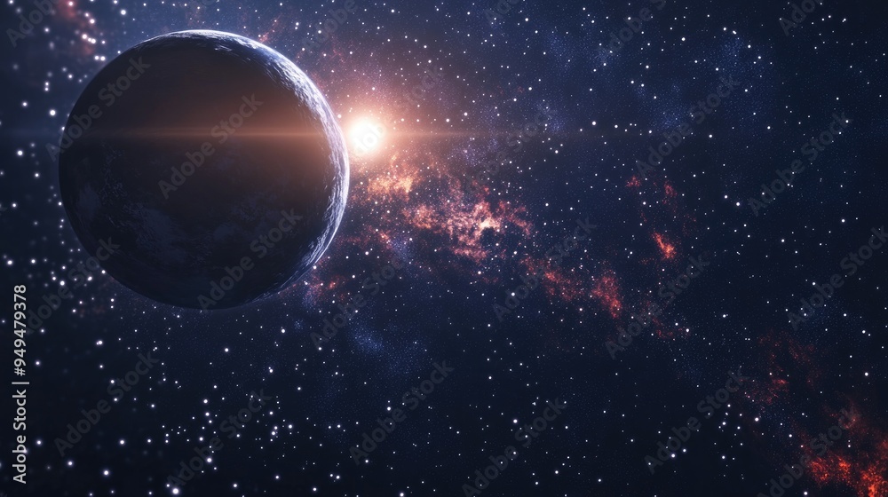 Fototapeta premium Stars of a distant planet and galaxy in open space showcasing the beauty of the cosmos through 3D rendering