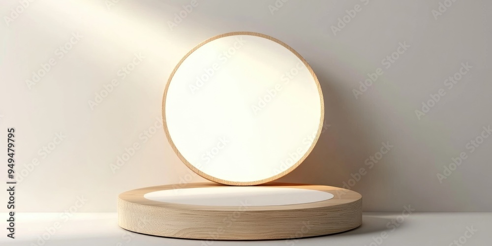 Wooden pedestal with a light frame on a white background blank pedestal minimal concept template 3D rendering mockup Wooden pedestal with a light frame on a white background blank pedestal minimal concept template 3D rendering mockup