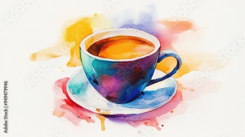 Watercolor artwork featuring a coffee cup