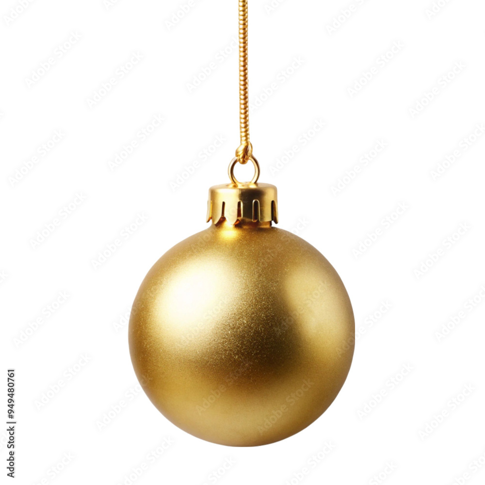Golden Christmas ball isolated hanging from a rope isolated on transparent background Golden Christmas ball isolated hanging from a rope isolated on transparent background