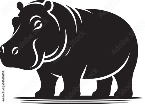 Hippo Silhouette isolated on white background Minimalist hippo vector illustration