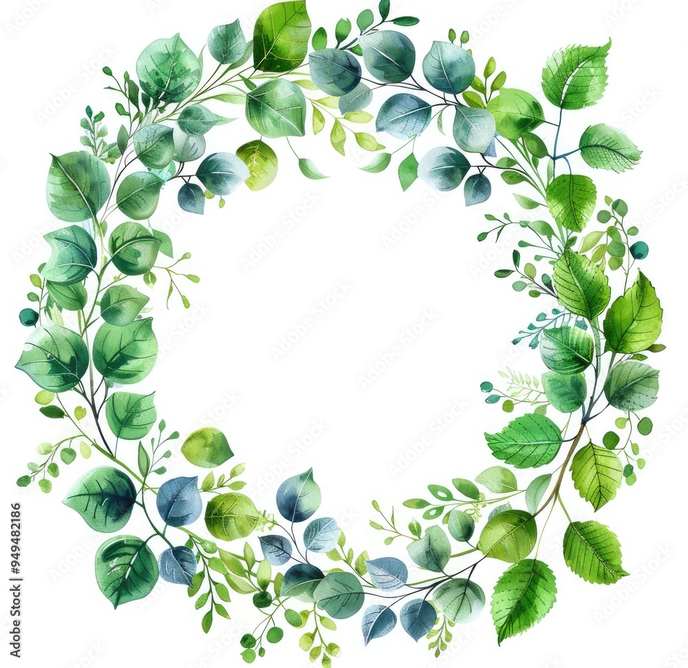 Fototapeta premium simple green circular border with plants