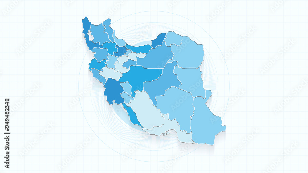 Obraz premium Blue Map of Iran, Iran map with borders of the states, country high detailed illustration map.