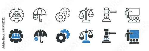 Social policy line and glyph solid icons collection. Minimal icon and symbol series vector illustration