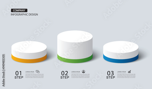 Infographics cylinder winner success with 3 number data template. Illustration abstract background.