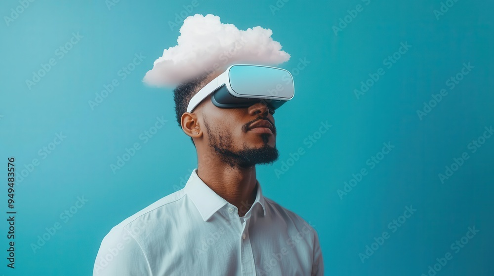 Business professional using AR glasses to manage cloud services, cloud computing, augmented reality