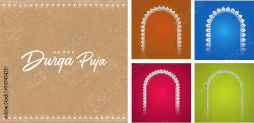Durga Puja Border, Durga Puja Arch, Durga Puja Frame, Background Advertisement Design for Durga Puja Offer, Sale, Discount, Durga Puja Tags Design
