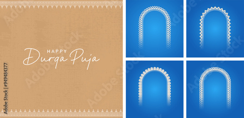 Durga Puja Border, Durga Puja Arch, Durga Puja Frame, Background Advertisement Design for Durga Puja Offer, Sale, Discount, Durga Puja Tags Design