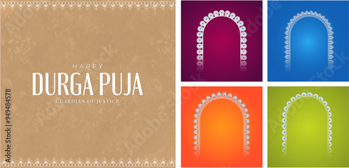 Durga Puja Border, Durga Puja Arch, Durga Puja Frame, Background Advertisement Design for Durga Puja Offer, Sale, Discount, Durga Puja Tags Design