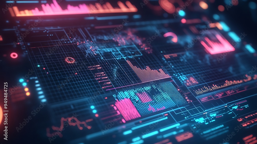 Digital Interface with Neon Lights and Charts Digital Interface with Neon Lights and Charts