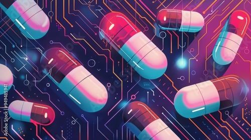 Illustration of AIenhanced medicine pills representing a future where healthcare integrates with artificial intelligence photo