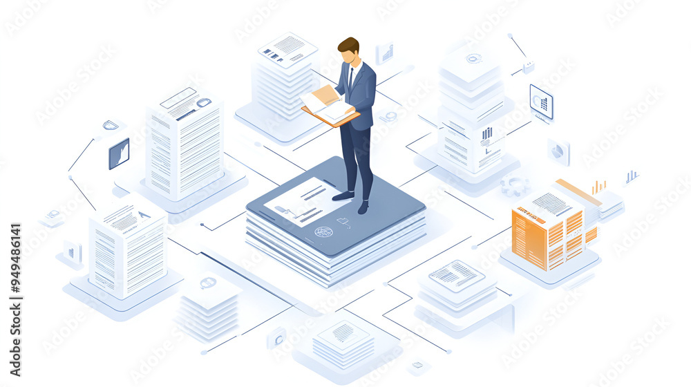 An isometric concept of a digital database is portrayed with a ...