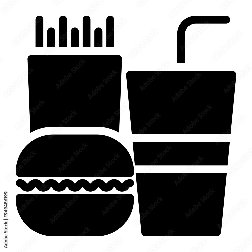 Obraz premium Fast food icon in glyph solid black fill style
