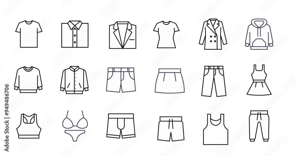 Filled Outline Clothing Icons Vector. editable Filled Outline Clothing Icons Vector. editable
