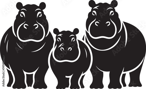 Hippo Silhouette isolated on white background Minimalist hippo vector illustration