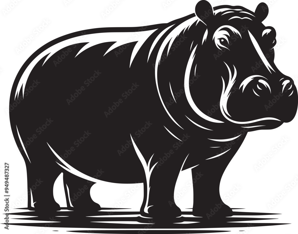 Hippo Silhouette isolated on white background Minimalist hippo vector illustration