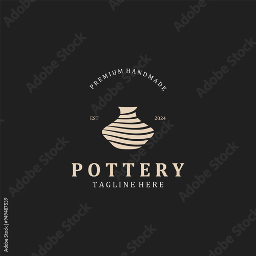 Pottery logo design handmade, creative traditional mug craft concept inspiration nature workshop