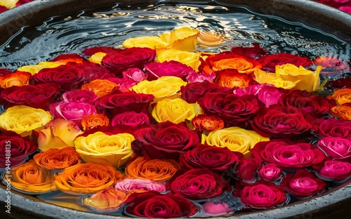 Colorful Roses Floating in Water for a Romantic Valentine Background photo