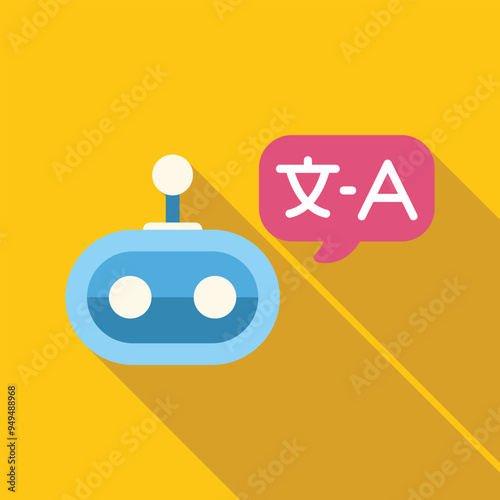 Chatbot translating from chinese characters to english alphabet, in a speech bubble, concept of online translation