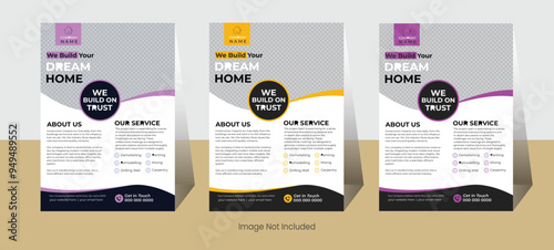 Modern and clean construction flyer design yellow and black layout & more 3 colour design