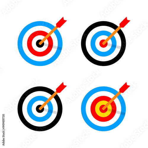 Archery target with arrow. Target vector icons, isolated on white background. Targets different shapes and color. Archery target business concept, Vector PNG