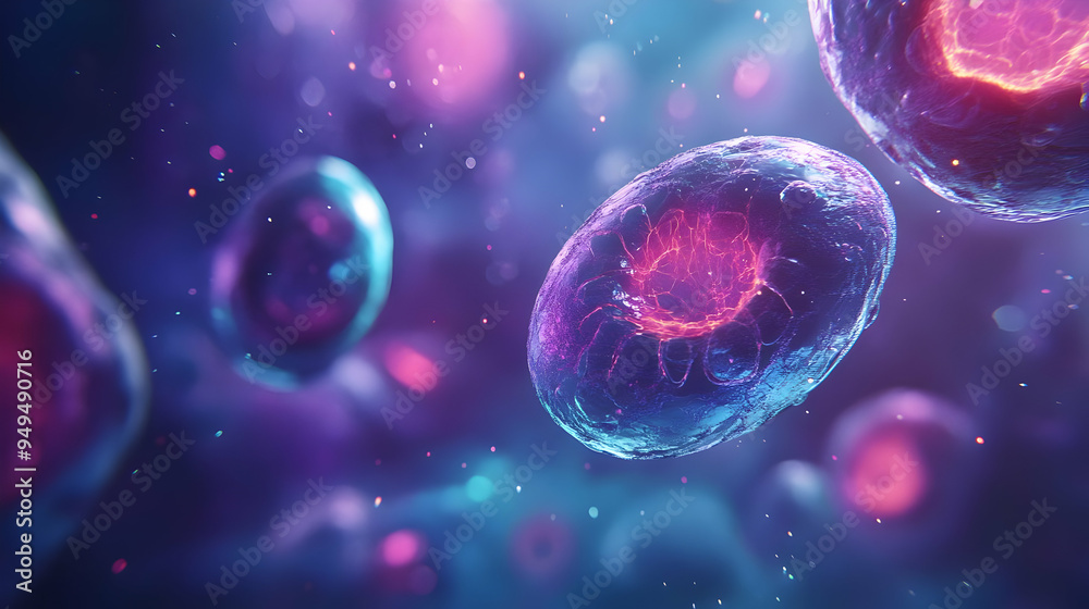 Abstract Cell Biology Illustration Glowing Microscopic Structure Abstract Cell Biology Illustration Glowing Microscopic Structure