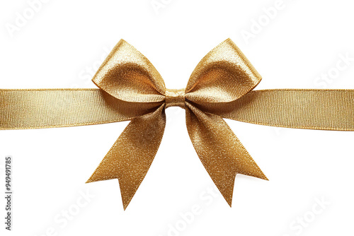 Elegant gold ribbon bow for gift presentation decoration.