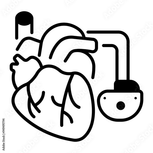 Pacemaker in heart line style icon 