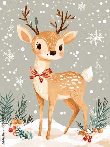 Christmas reindeer art illustration