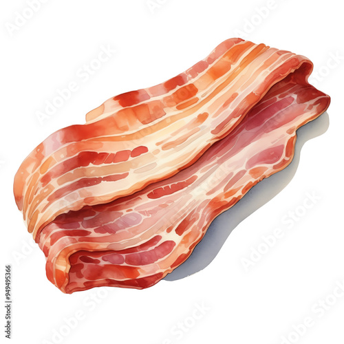 Crispy, raw bacon slices displayed on a white background, perfect for culinary, cooking, and food-related design projects.