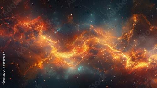 Cosmic Nebula with Golden Dust and Stars - Space Background