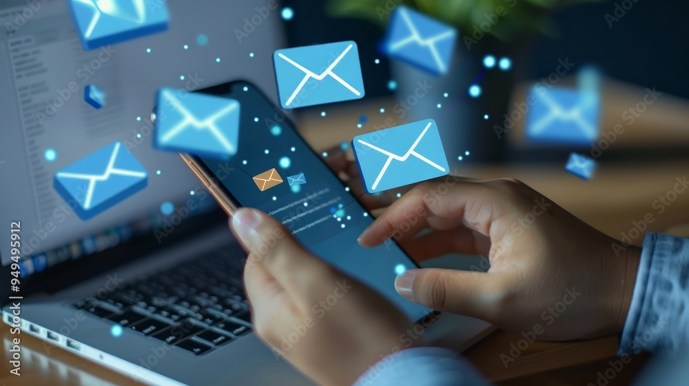 email marketing concept, the person reading e-mail on a smartphone, receiving new messages, Message Online, Chat Social Text. internet network communication. email marketing concept, the person reading e-mail on a smartphone, receiving new messages, Message Online, Chat Social Text. internet network communication.