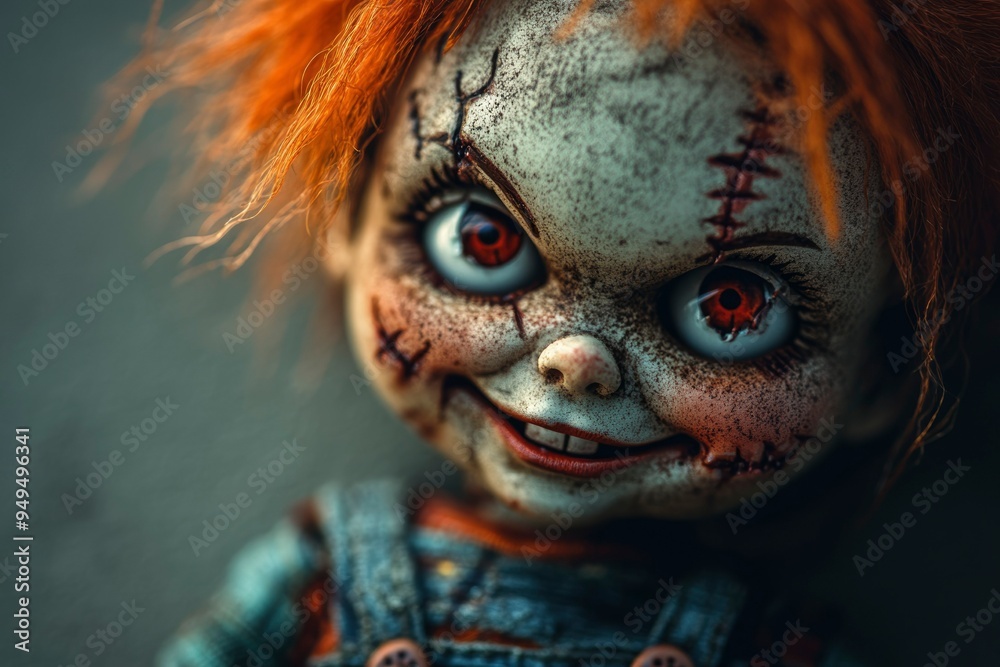 Close-up of a Creepy, Stitched-up Doll's Face Close-up of a Creepy, Stitched-up Doll's Face