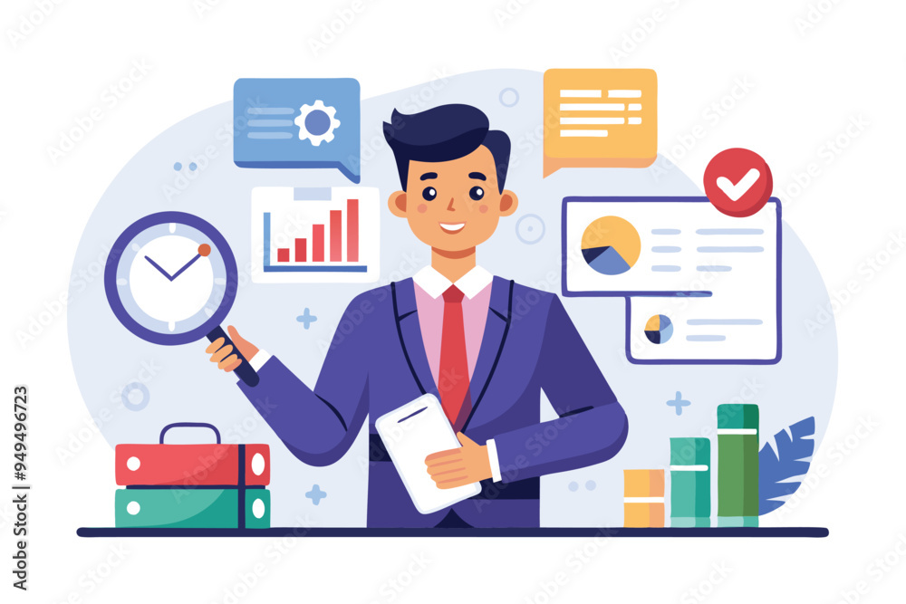 Manager auditing business data concept vector illustration Manager auditing business data concept vector illustration