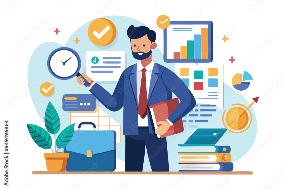 Manager auditing business data concept vector illustration Manager auditing business data concept vector illustration