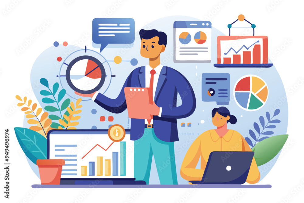 Manager auditing business data concept vector illustration Manager auditing business data concept vector illustration