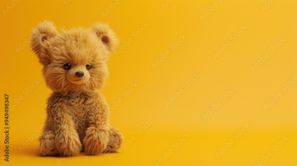Fototapeta premium Bear shaped toy, isolated on yellow background. AI generated images