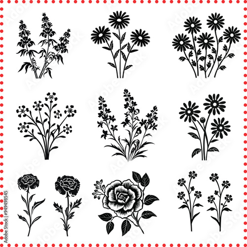 Vintage Botanical Flowers Silhouette Bundle  A Comprehensive Set Tailored for Artists and Graphic Designers Alike