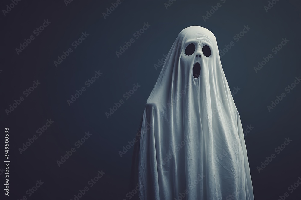 Haunting White Ghost Crying Out on a Solid Dark Background for Halloween Decorations. 32k, Haunting White Ghost Crying Out on a Solid Dark Background for Halloween Decorations. 32k,
