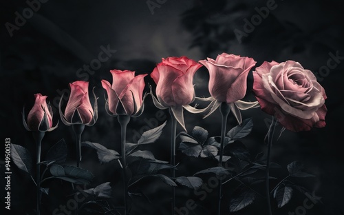 Overlapping Rose Blooming Stages for a Soft, Romantic Background photo