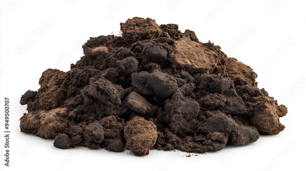 pile of dirty ground with roots and leaves on white background pile of dirty ground with roots and leaves on white background