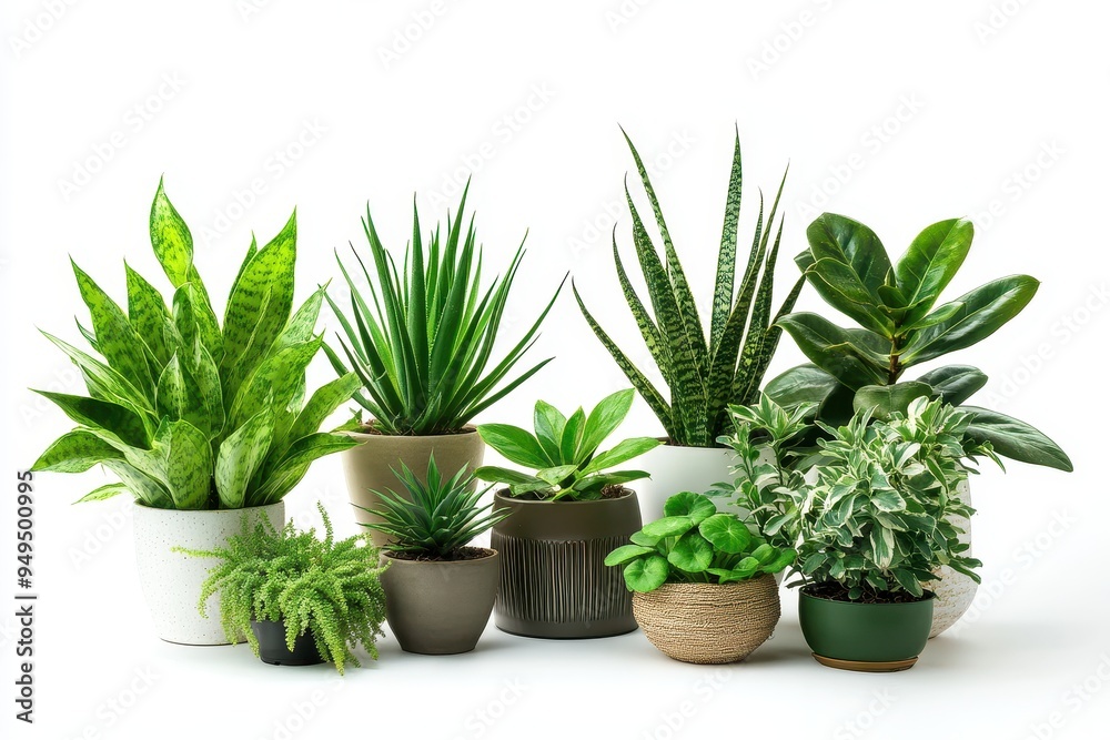 A collection of various indoor plants in decorative pots, showcasing greenery and decor. A collection of various indoor plants in decorative pots, showcasing greenery and decor.