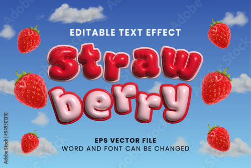 Strawberry red inflated editable vector text effect