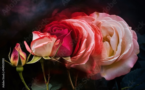 Overlapping Rose Blooming Stages for a Soft, Romantic Background photo