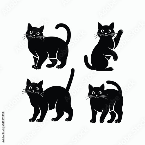 American Shorthair Cat Silhouette Vector Set Animals Illustration Template